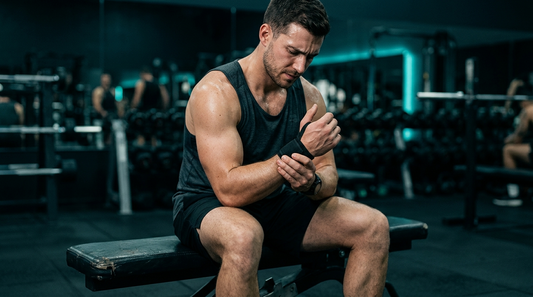 Athlet im Fitnessstudio hält sich das schmerzende Handgelenk – Handgelenk schmerzen beim Sport